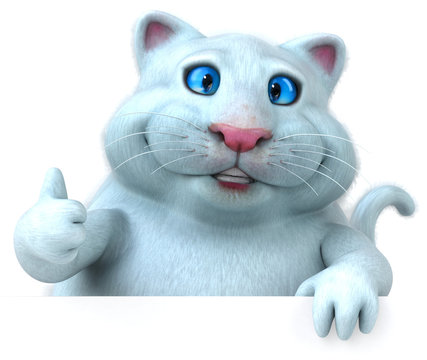 Fun white cat - 3D Illustration