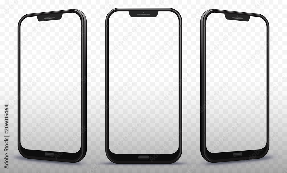 Poster smartphone from different angles with transparent screens