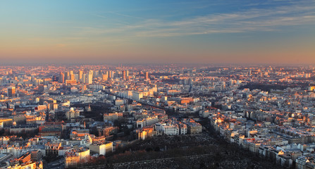 Fototapeta na wymiar Paris city panorama - aerial view at sunset