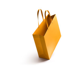 Gold shopping bag isolated on white background