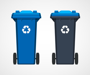 Set of recycle bins isolated on white background. Flat style. Vector.