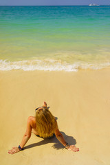 woman resting at the  tropical Thailand Railay beach