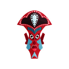 Zulu mask with traditional ornament. Aboriginal ethnic culture. Ritual attribute of indigenous African people. Flat vector design