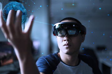 Men playing virtual reality with Microsoft hololens | Enter magic world with VR gear