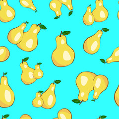 ripe fruit of pears on the blue background seamless pattern