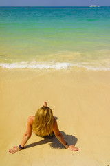 woman resting at the  tropical Thailand Railay beach