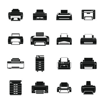 Printer office copy document icons set. Simple illustration of 16 printer office copy document vector icons for web