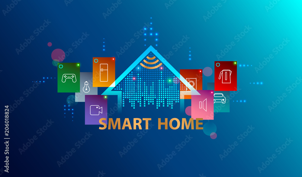 Aufkleber smart home system. internet of things concept. header or banner with logo automation device house. s