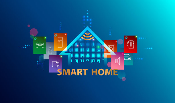 Smart home system. Internet of things concept. Header or banner with logo automation device house. Smart Technology background.