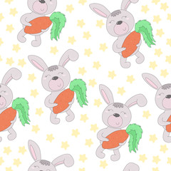 Seamless pattern with cute little bunny. vector illustration