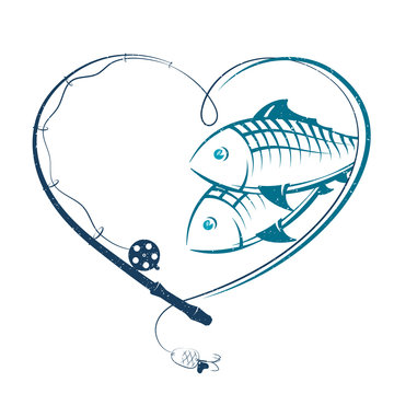 Fishing rod in the form of heart and fish