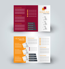 Tri fold brochure design. Creative business flyer template. Editable vector illustration. Red and yellow color.