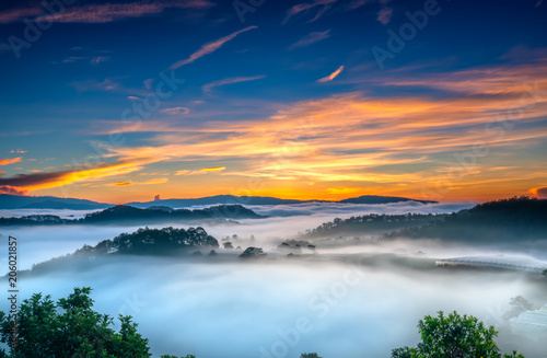 Sunrise Over Hillside As The Sun Rising From Horizon Reflect