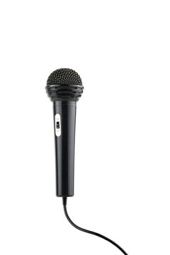 isolated in white background microphone with cable and switch / black microphone with cable and on-off switch
