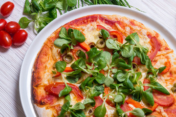 Vegetarian pizza on wooden table