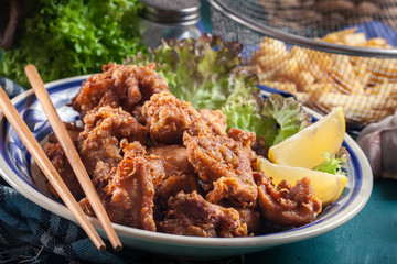Crispy chicken karaage with lettuce