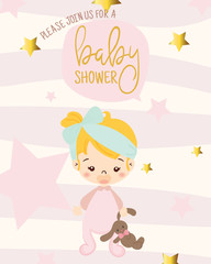 cute girl for baby shower invitation card design template