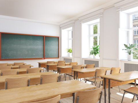 Empty School Classroom. 3d Rendering