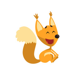 Cartoon happy smiling squirrel character having fun vector Illustration on a white background