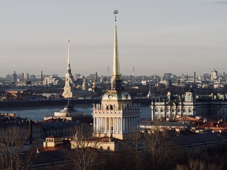 Cityscape of St. Petersburg from the Saint Isaac's Cathedral with beautiful sunset