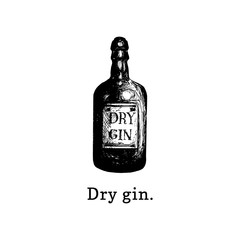 Vector illustration of dry gin bottle. Hand drawn sketch of alcoholic beverage for cafe, bar label,restaurant menu.