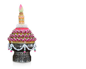 Di-cutted, Thai flower tray pedestal to ask for forgiveness on white background, copy space