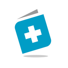 Book and Plus Logo, Blue Medical Book, Health Book Icon Design, Positive Book Symbol