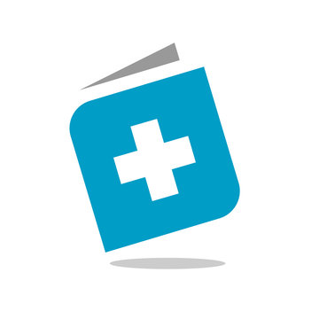 Book and Plus Logo, Blue Medical Book, Health Book Icon Design, Positive Book Symbol