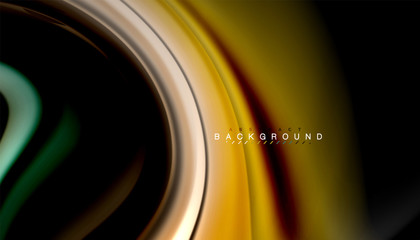 Abstract wave lines fluid rainbow style color stripes on black background