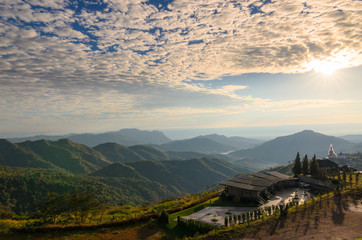 Scenic mountain in coffee cafe