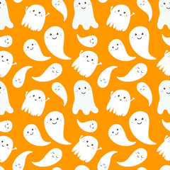Seamless pattern of cute little cartoon ghosts.