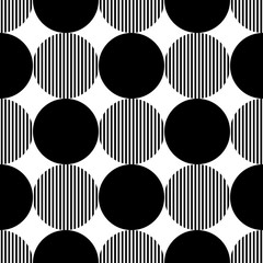 Black and white abstract simple striped circles geometric seamless pattern, vector - 206028650