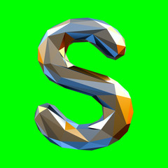 Capital latin letter S in low poly style isolated on green background