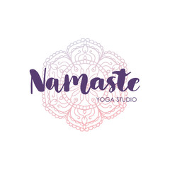 Hand drawing inscription lettering with mandala. The word Namaste. Vector illustration. To print design