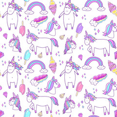 Seamless pattern with unicorns