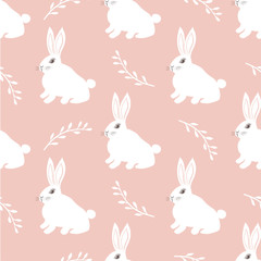 Seamless hare pattern. Cute little Bunny on a pink background. Cute rabbit vector design for fabric and decor