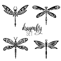 Set of dragonflies for tattoo