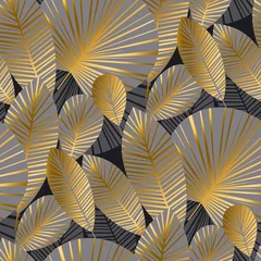 Behang Glamour stijl elegant gouden exotische bladeren naadloos patroon