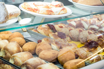 Trays with typical Sicilian street food (rosticceria)
