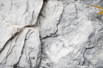 Marble in natural form. Texture of marble rock close up. Background image of beautiful stone. Many small insects on mountain wall.