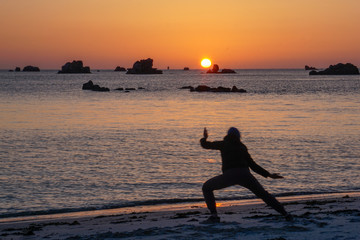 Tai chi during sunset