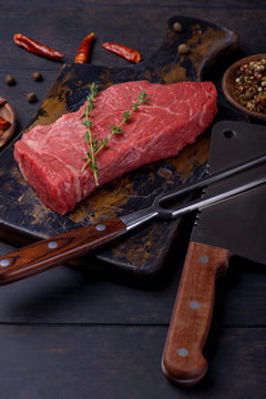 Closeup beef steak and spice