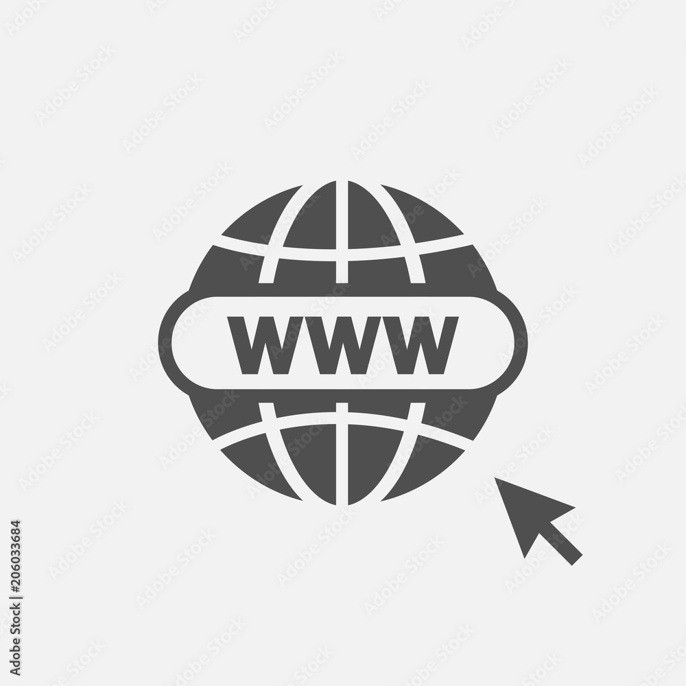 Poster www icon. web site icon. www icon with hand cursor in flat style