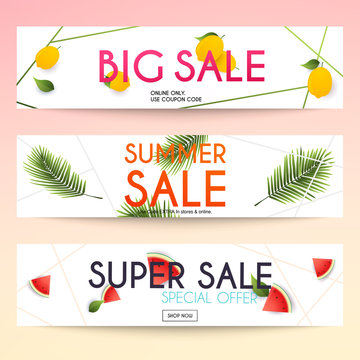 Set of sale banners design, discounts and special offer. Shopping background, label for business promotion. Vector illustration.