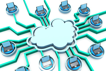 Cloud computing devices. Internet technology. 3d render