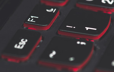 Keys of the keyboard of a gaming laptop close-up