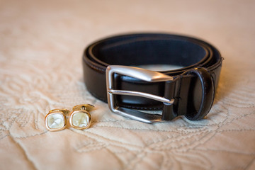 Wedding details. Man accessories, cufflinks and  belt