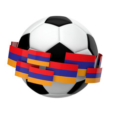 Soccer football with Armenia flag against a plain white background. 3D Rendering