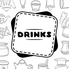 Cute hand drawn menu for cafe on food background. Linear illustration.