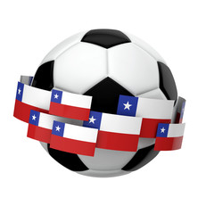 Soccer football with Chile flag against a plain white background. 3D Rendering